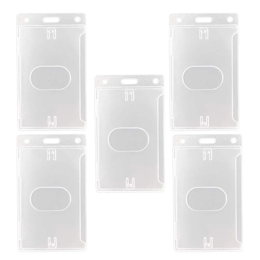 5Pcs Transparent Hard Plastic Id Card Holder Rigid Acrylic Badge Protector Side-Insert Design for Display Storage Lanyard
