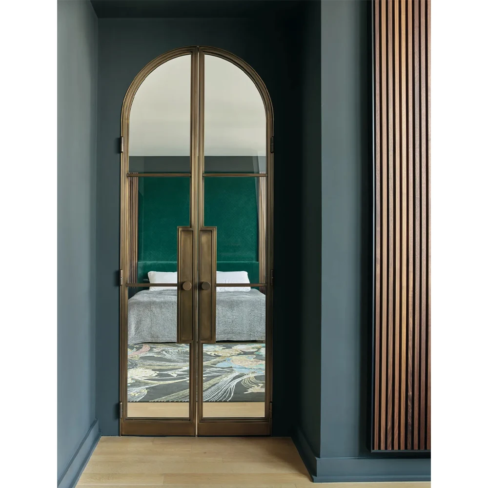 باب بمفصلات فرنسية من النحاس المقوس على الطراز النحيف للأبواب الزجاجية المتأرجحة الداخلية المصنوعة من الفولاذ مع شبكات #5