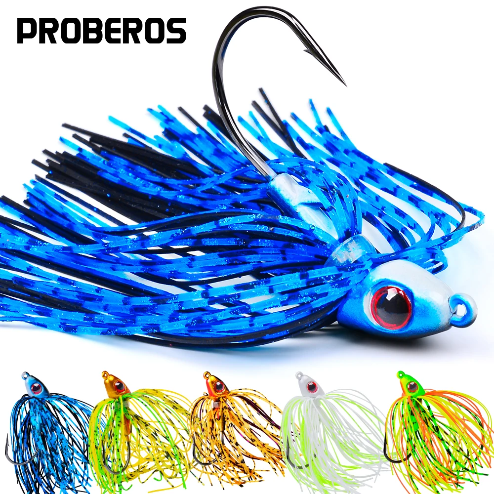 PROBEROS 5 Stück 7G-17G Angelköder Blei Jigkopf 3D Augen Silikonrock Scharfer Haken Schnelles und langsames Angelzubehör Pesca