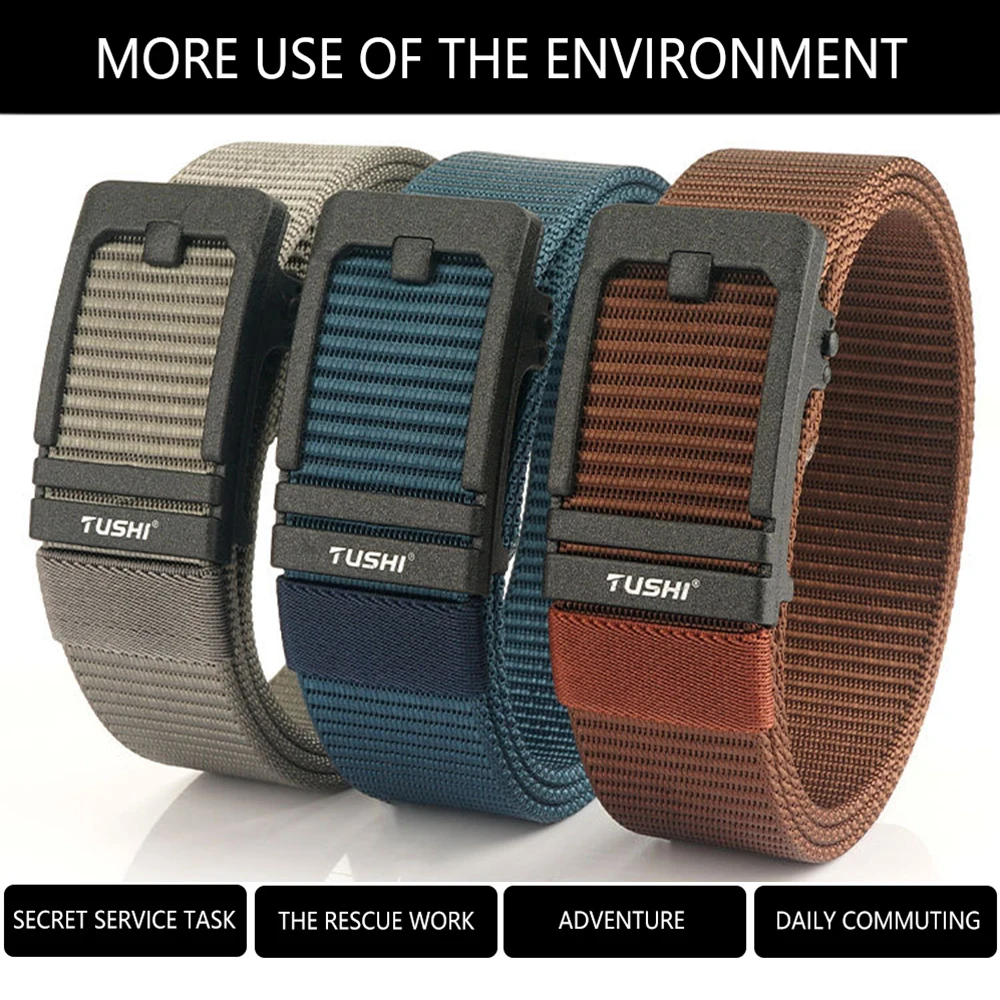 TUSHI новый мужской ремень с автоматической пряжкой, уличный толстый нейлоновый пояс, тактический ремень, рабочая одежда, парусиновые повседневные спортивные брюки, поясной ремень