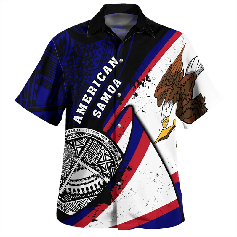 Summer New 3D American Samoa National Flag Printing Shirts For Men Samoa Coat Of Arm Graphic Short Sleeves Vintage Clothing Tops