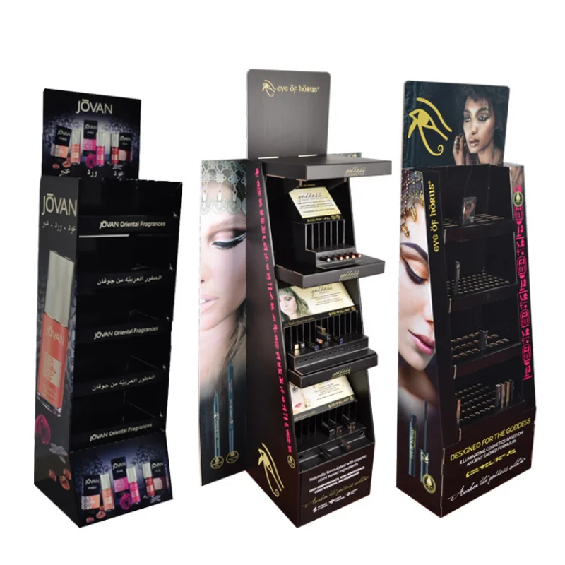 Custom Offset Printing Cardboard Display Shelf for Cosmetics, Make Up POP Display Stand Paper Corrugated