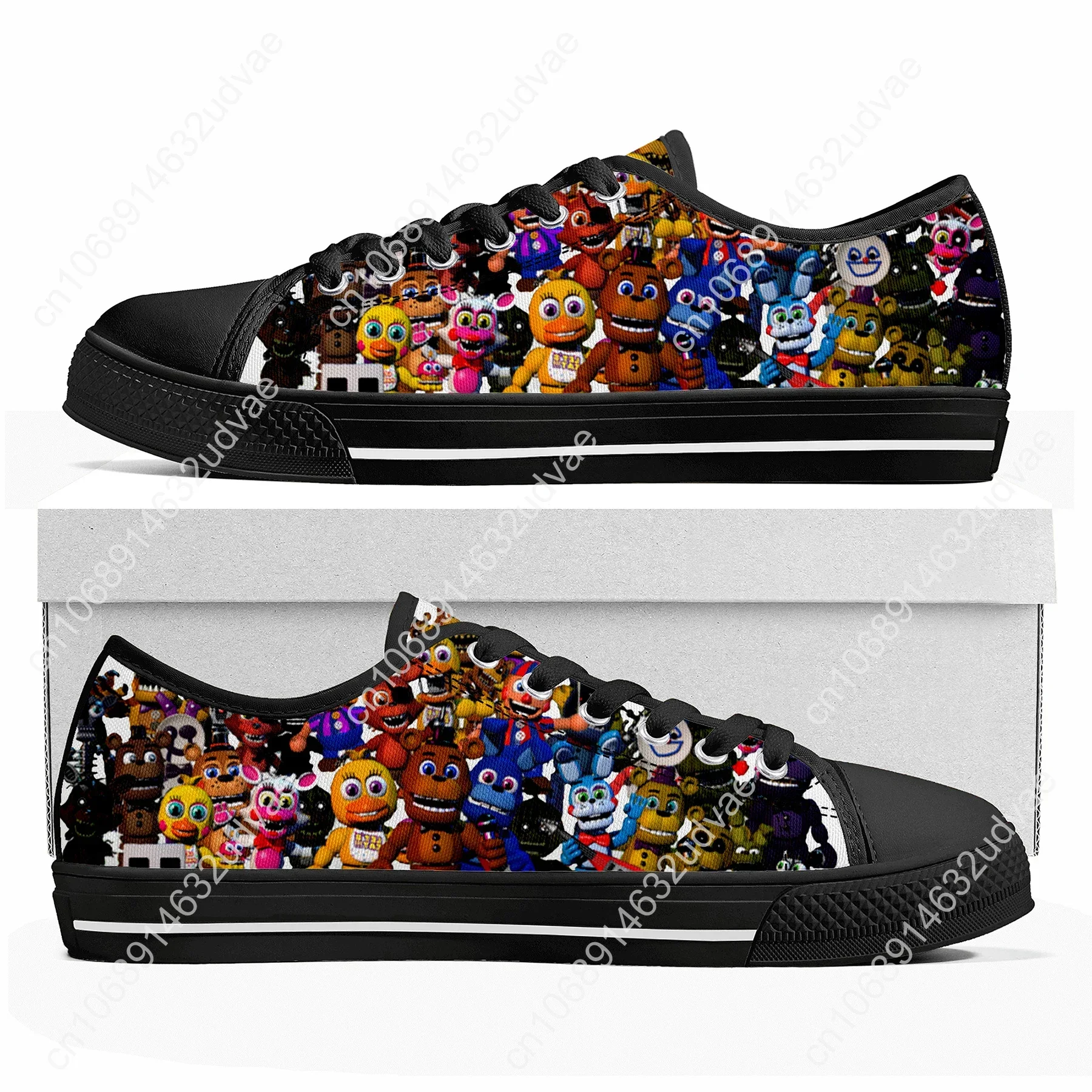 Fnaf Freddy Low Top Sneakers Heren Dames Tiener Canvas Tijdens Game-Avonden Vijf Sneaker Paar Op Maat Gemaakte Casual Schoenen