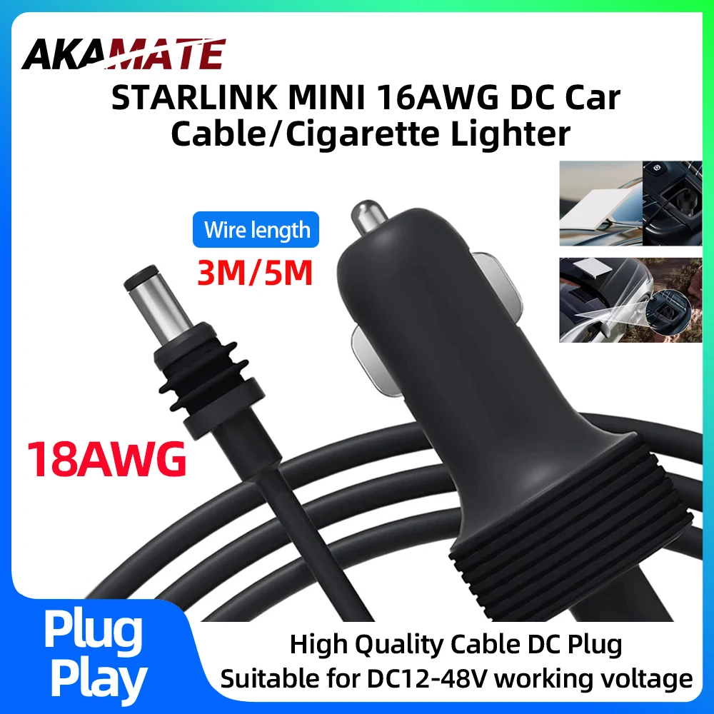Cabo de alimentação para carro 3 em 1, para starlink mini isqueiro 12v-48v plug and play para carro rv barco 3m/5m cabo acessórios para carro