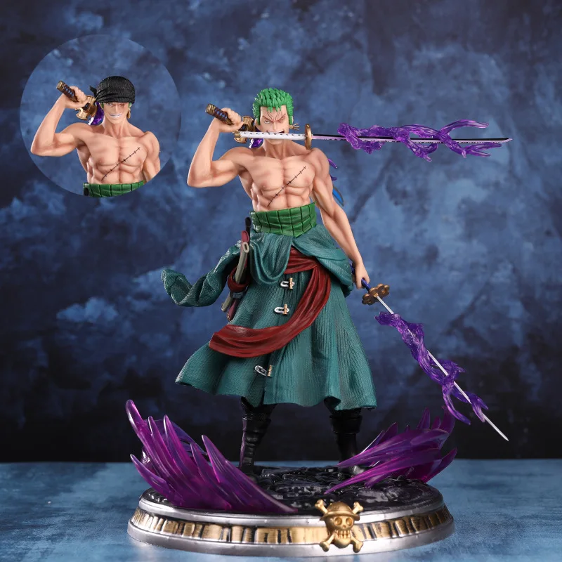 

34cm One Piece Action Figure Three-Knife Fighting Skill Roronoa Zoro GK Anime Model Decorations PVC Toy Children Birthday Gift