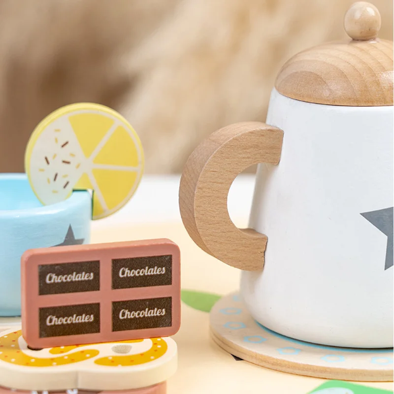 Kids Pretend Play Toys Popular Kids Kitchen Toys Realistic Wooden Tea Set Party Toy Set Children's Simulation Tea Set Gifts view 5