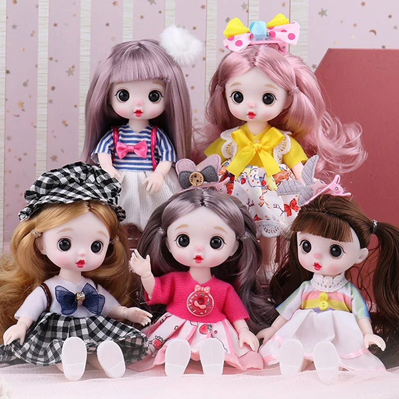 17cm BJD Mini Doll 13 Movable Joint Girl Baby 3D Big Eyes Beautiful DIY Toy Doll With Clothes Dress Up 1/8 Fashion Princess Doll