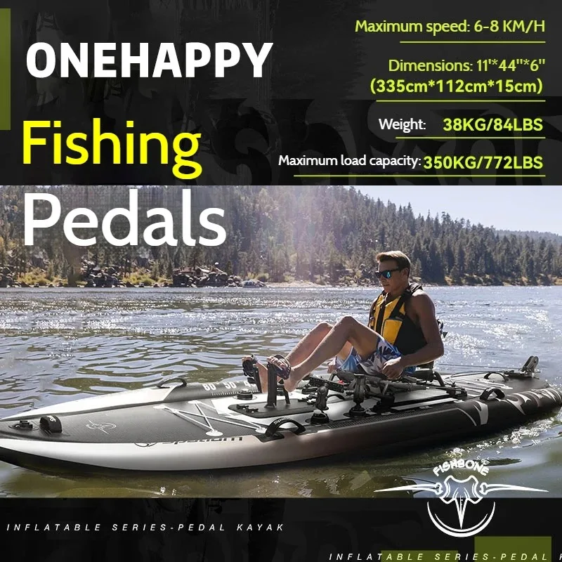 11ft 2-in-1 Pedal Drive Fishing Kayak Inflatable Pontoon Boat with Seat And Paddle 660LBS Capacity for Outdoor Water Sports