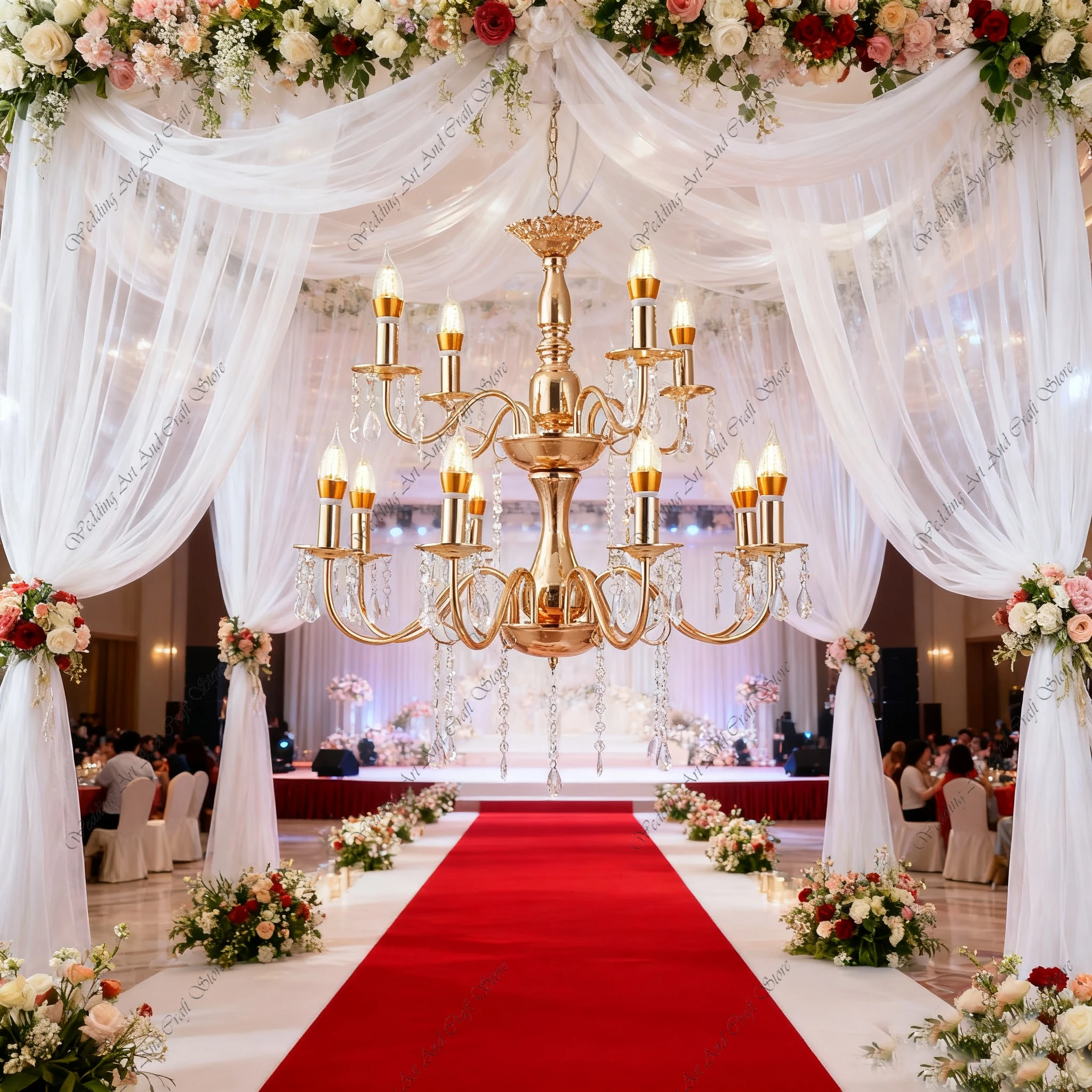 

5pcs 10/12heads f30 Wedding Gold Color LED Ceiling Light Chandelier Wedding Props Supplies Decor T Stage Hotel Chandelier ivy142