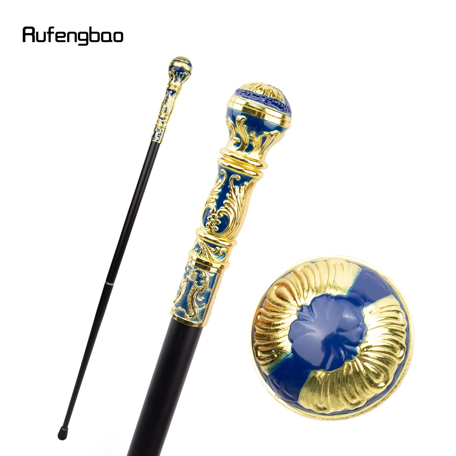 Golden Blue Luxury Round Handle Fashion  Crosier Knob Walking Stick Decorative Cane For Cosplay And Parties, For Cosplay & Party