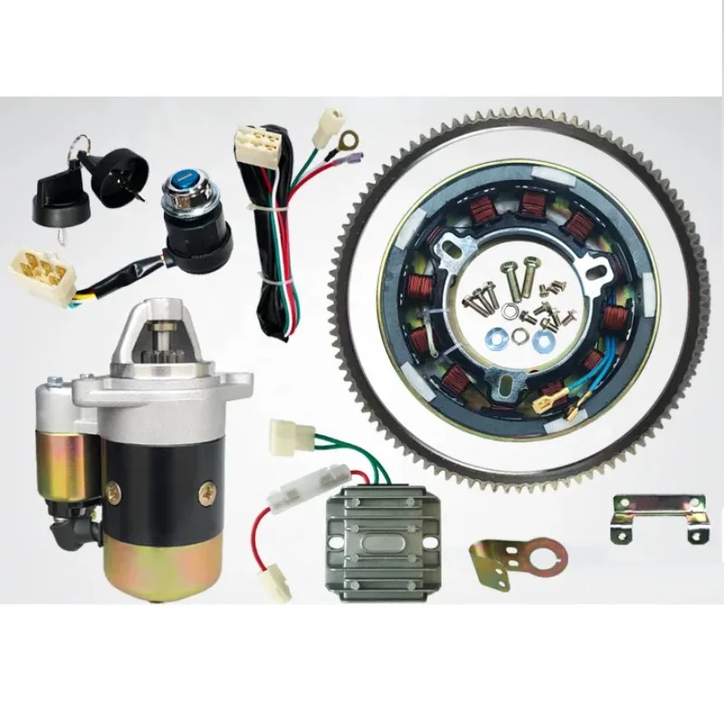 Diesel Generator Electric Start Kit 170F 173F 5KW Starter Motor Key Switch Flywheel Ring Gear AVR Magnetic Drum for Power Equipm