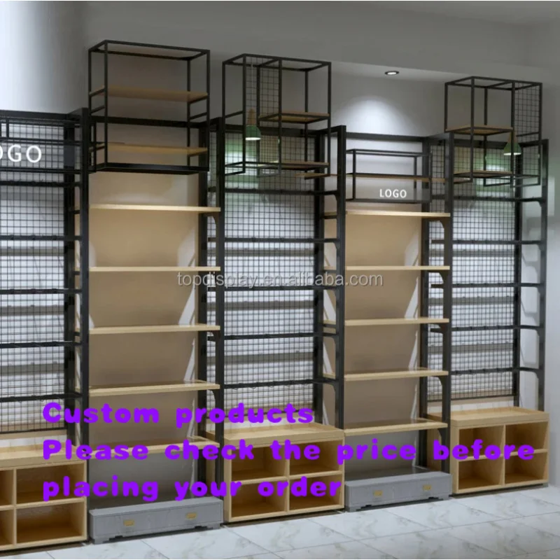 

custom.Customized Light-duty Wood & Steel Supermarket Rack Advertising Display Shelves Hooks Quick Installation Single Sided Doo
