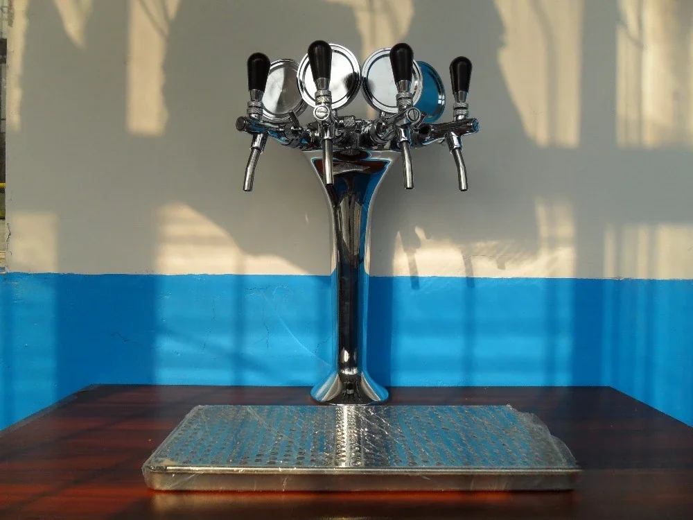 Keg Kegerator Beer Dispenser Unit /4 Beer Faucets Column, Silver Color Beer Tower with 4 Taps and Drip Tray Hot sales