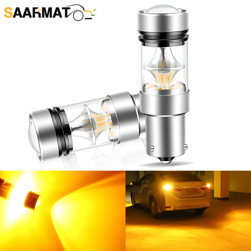 2pcs PY21W BAU15S 1156 Turn Signal Light LED Canbus Lamps 100W LED Bulbs High Quality Yellow Light Accessories