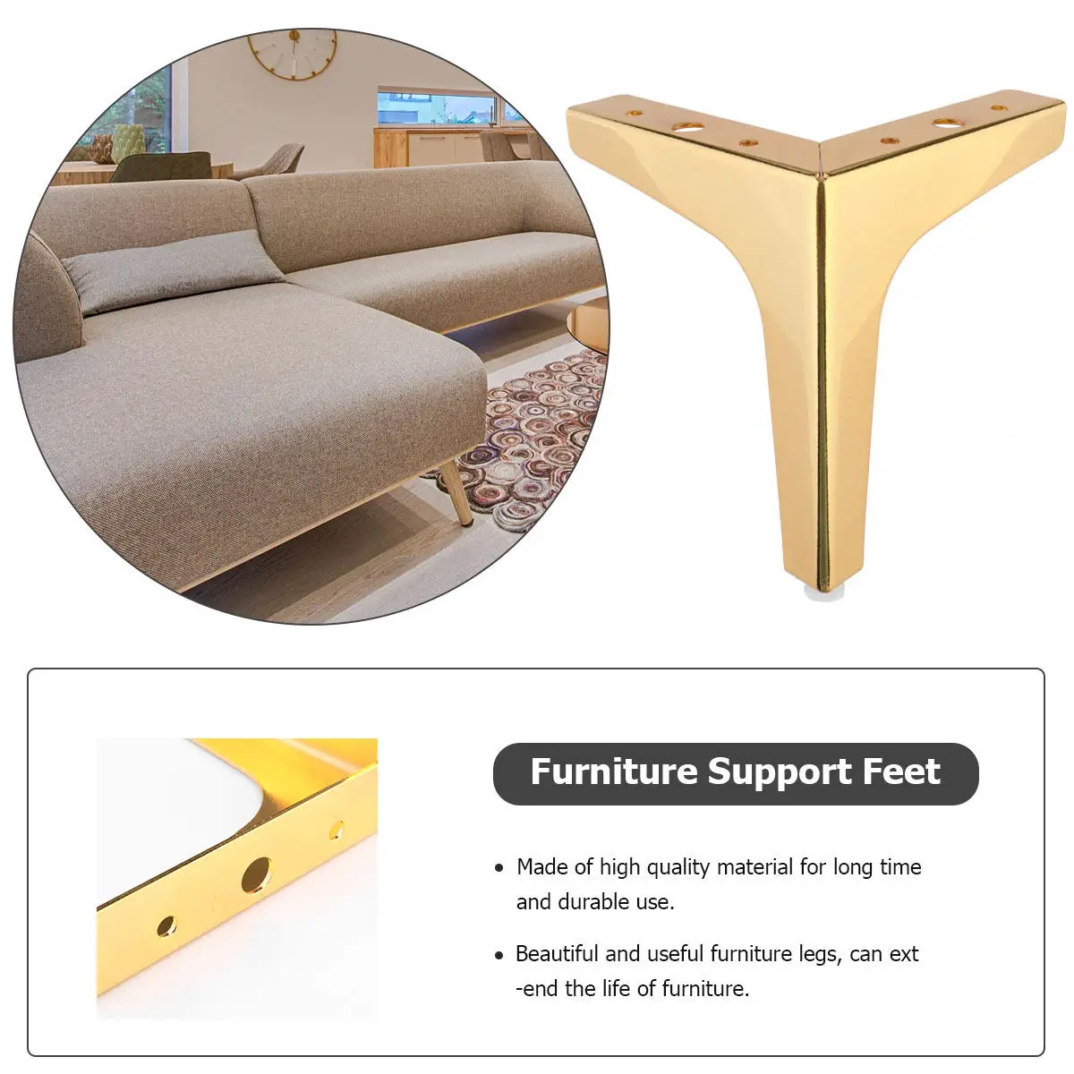 

4Pcs Heavy Duty Metal Plated Furniture Legs Thickened Stable Support Feet for Sofa Bed Cabinet Coffee Table TV Stand Office