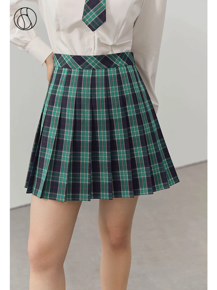 

DUSHU British Style A-line Pleated Skirts Women Autumn New Plaid High Waist Age-reducing Short Bottoms Female Mini Uniform Skirt