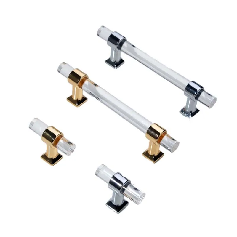 Acrylic Long Cabinet Door Handle Modern Minimalist Golden Transparent Crystal Cabinet Drawer Wardrobe Light Luxury Door Handles