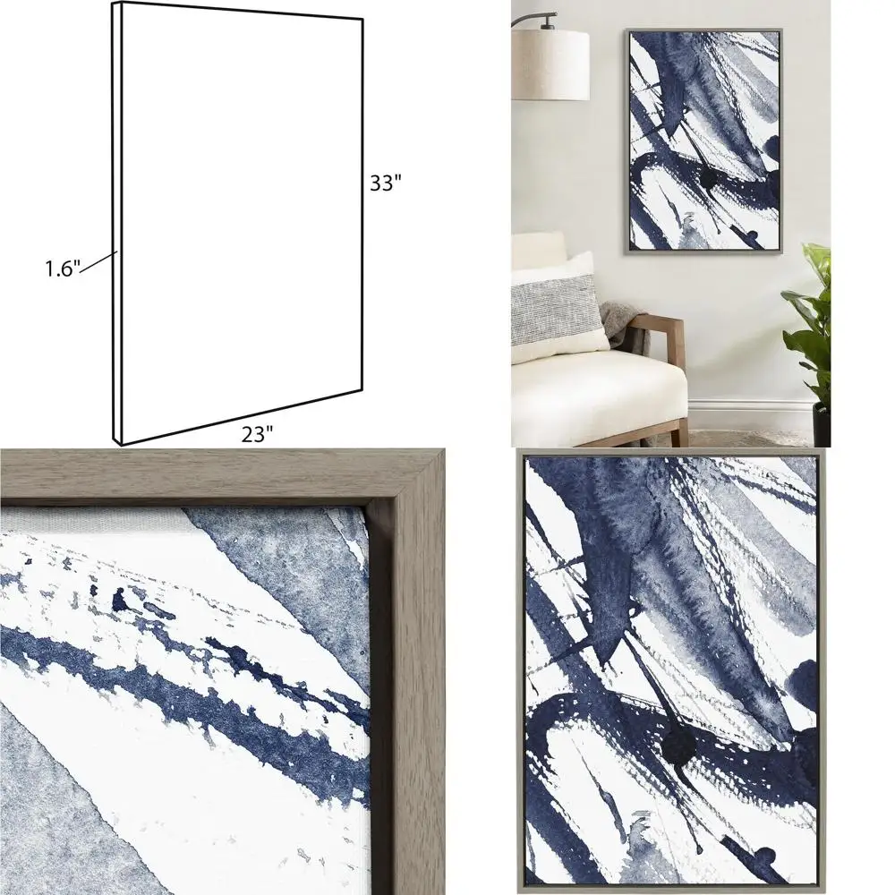 

Акварельное искусство индиго от Эми Петерсона, холст в серой рамке 23x33, настенный принт с абстрактным декором
