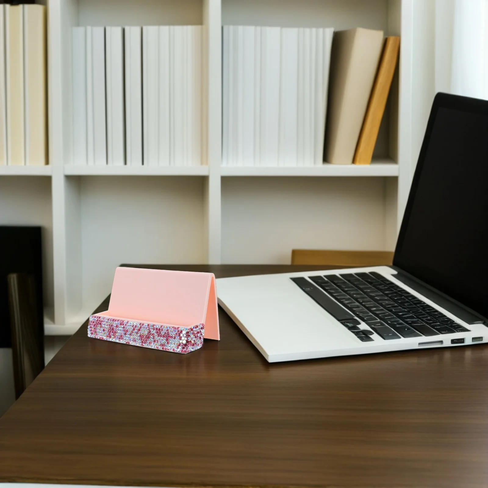 

Stylish Rhinestone Name Card Stand Desk Accessory Organizer Shiny Bling Decoration Item for Professional Workstation and