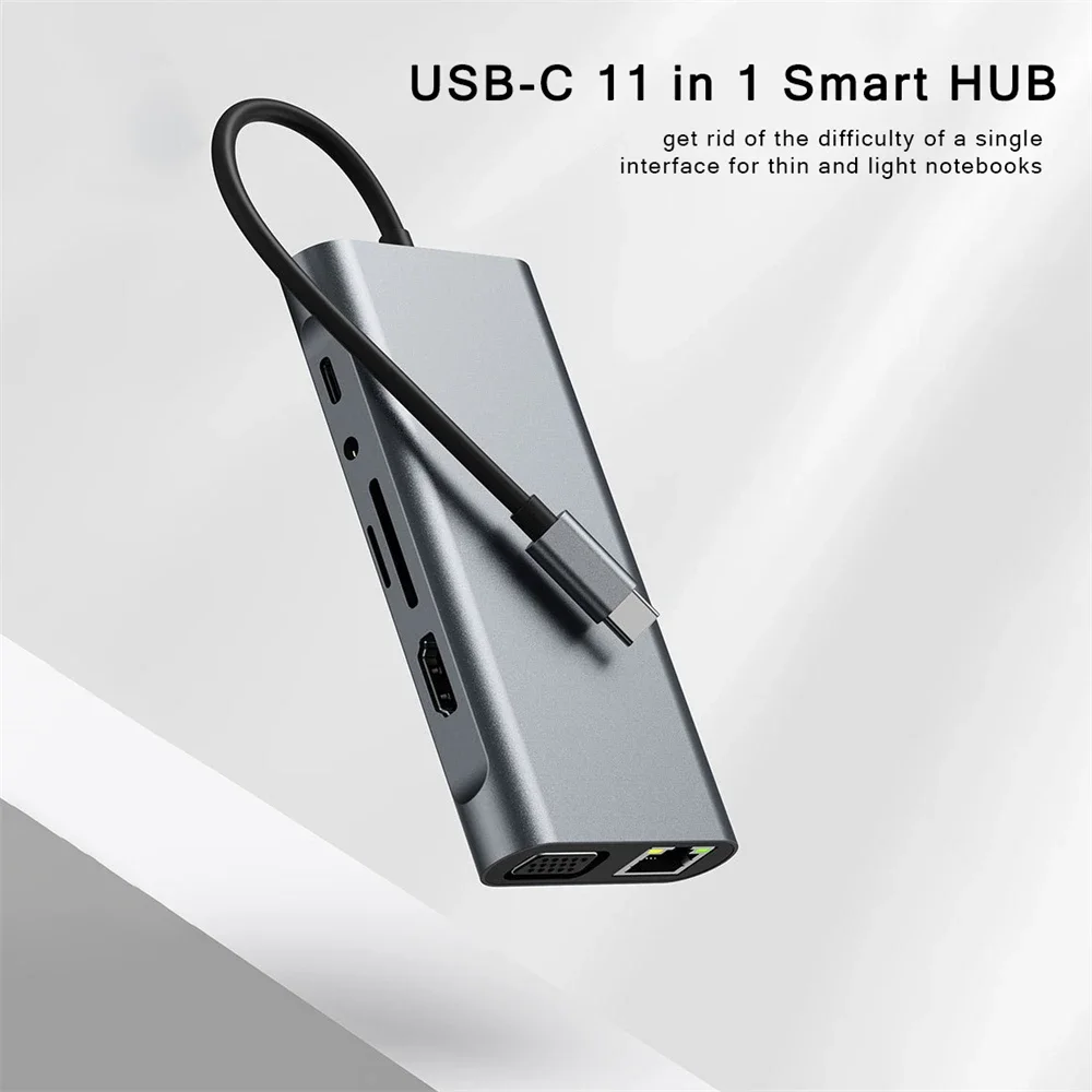 

11 in 1 USB C Hub Type C To 4K HDMI-compatible Adapter with RJ45 SD/TF Card Reader PD Fast Charge for Notebook Laptop Computer