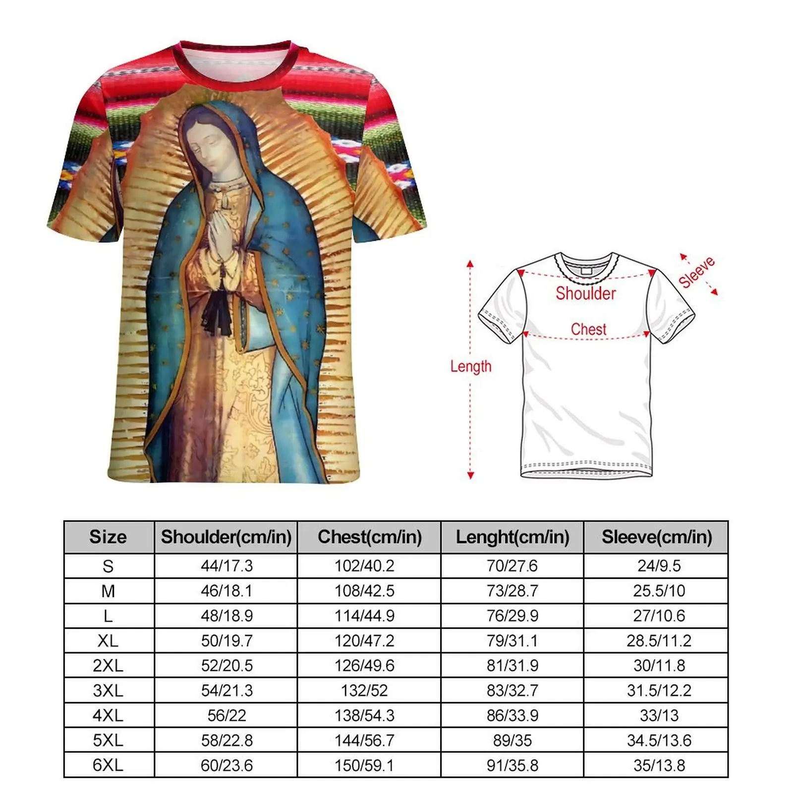 Our Lady of Guadalupe T-Shirt For Men Virgin Mary Catholic O Neck T Shirts Vintage Clothing Short Sleeve Plus Size Tee Shirt