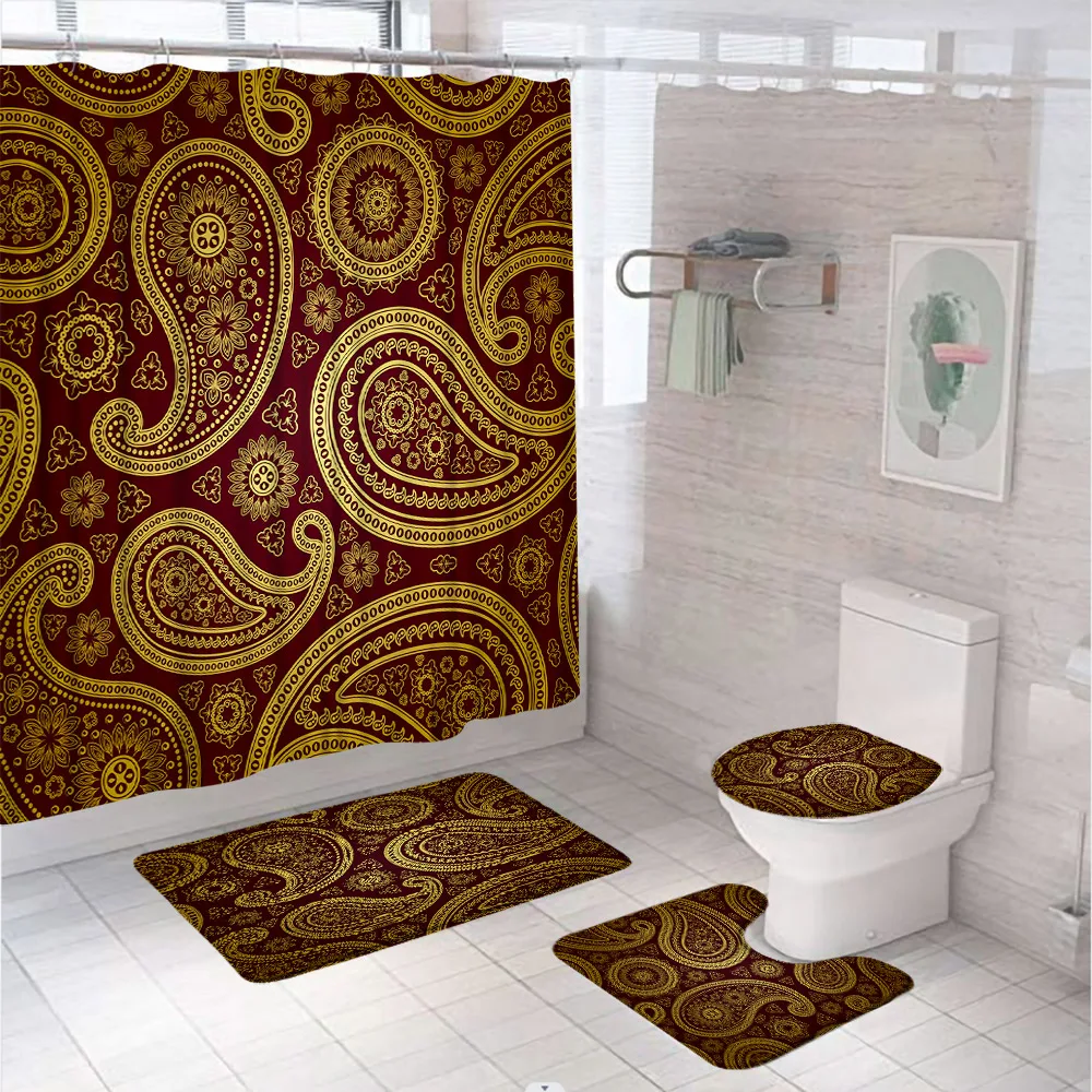 

Paisley Floral Boho Shower Curtain Set Mandala Indian Bohemian Abstract Tribal Bathroom Curtains With Bath Mats Rug Toilet Cover