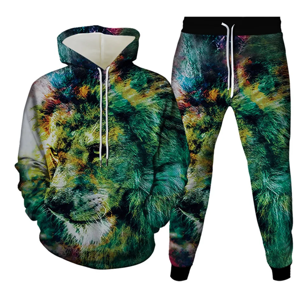 Men Women New Harajuku Galaxy Lion Animal Printing 3D Funny Hooded Tracksuit Sets Hip Hop Casual Sweatshirts+Pants Fashion Suit