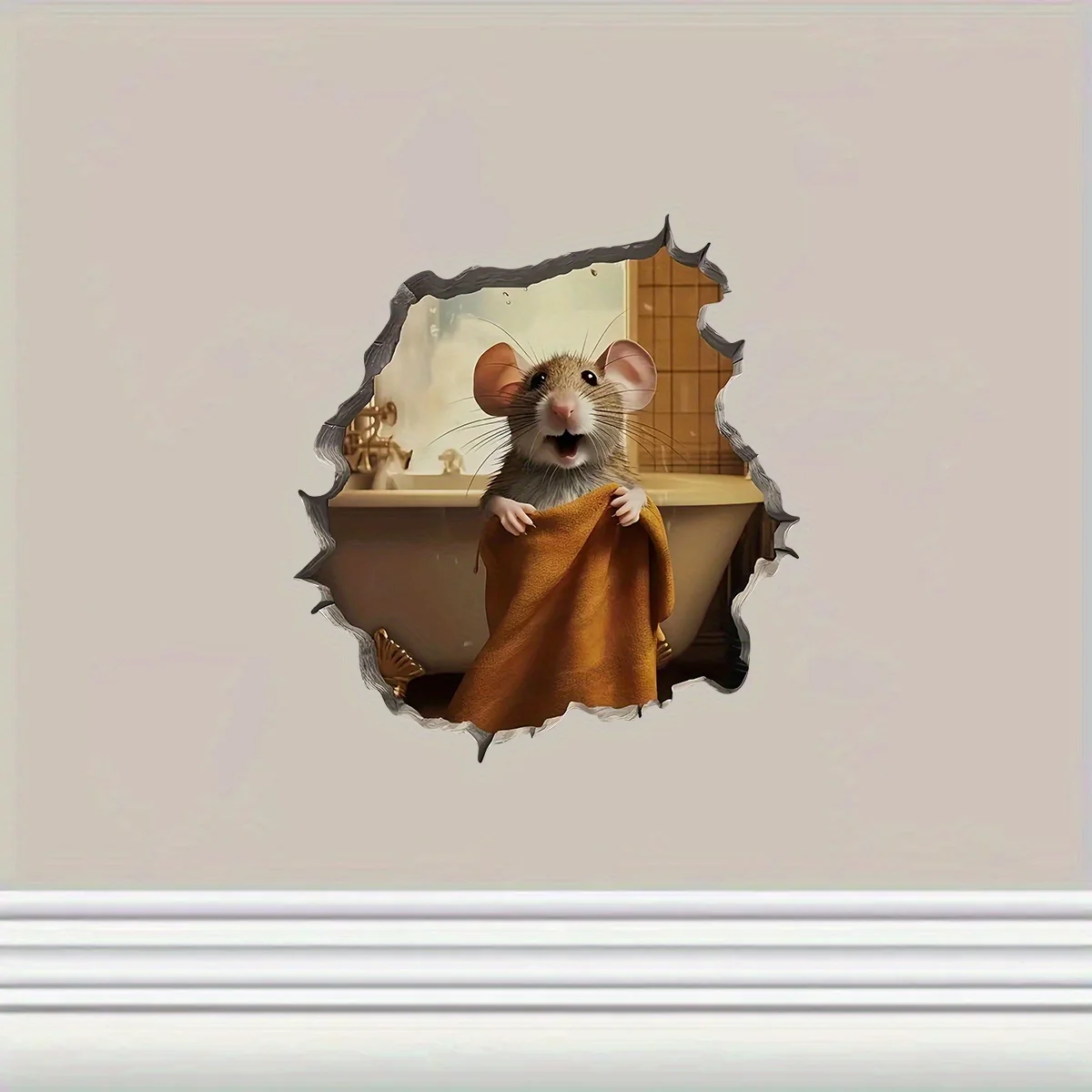 2pcs Broken Wall Rat Hole Wall Sticker, Corner Decoration, Hole Filling 3D Self-adhesive Sticker