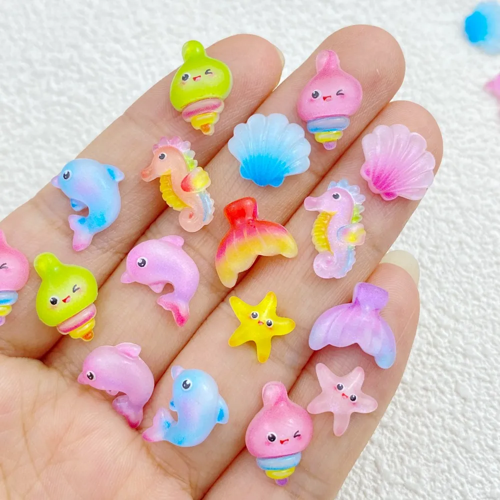 30Pcs New Cute Resin Mini Starfish Dolphin Shell  Flat Back Ornament Jewelry Making Manicure Hairwear Accessories