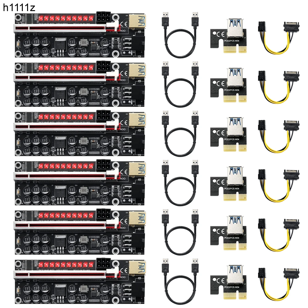 6Pc PCIE Riser V014 MAX Riser for Video Card Riser PCI Express X16 Extender Adapter with 3838 Flash LED for Bitcoin Miner Mining