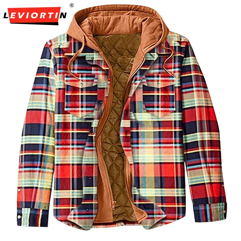 

2025 Autumn and winter fashion versatile thick cotton jacket with grid pattern long sleeved loose hooded windproof jacket