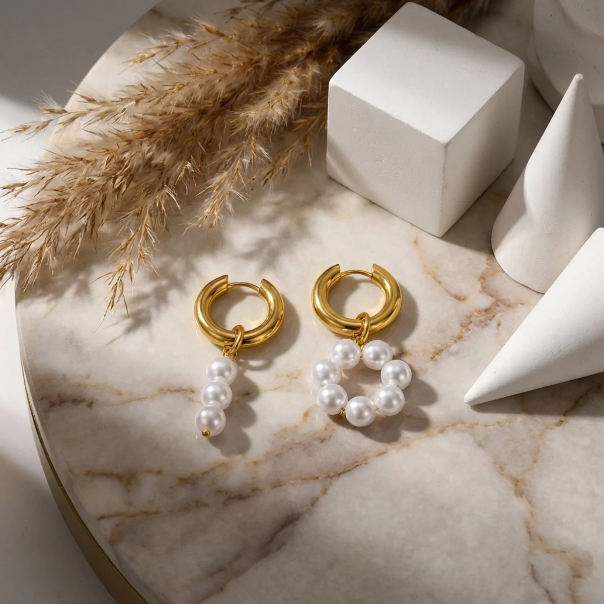 Minimalistische Edelstahl-Ohrringe mit Imitationsperlen und Quasten für Damen und Herren, Herz, unregelmäßige geometrische Ohrringe, eleganter Schmuck – Detail 39