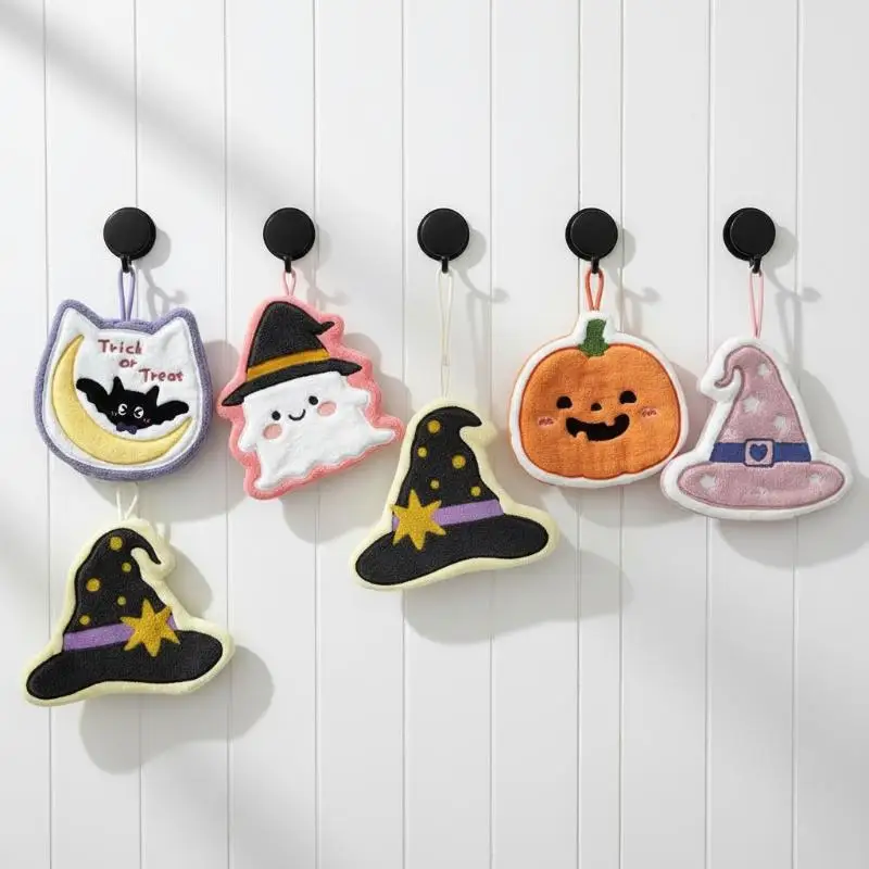 Halloween Themed Quick Dry Hand Towel Cute Ghost Witch Hat Pumpkin Design Hanging Towel For Home Kitchen Washroom Decor