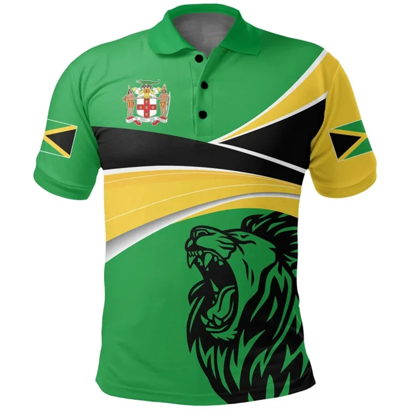 Jamaica Flag Polo Shirts Men Summer 3d Print Tee Shirt Cool Street Short Sleeve Tops Outdoor Fitness Oversized Lapel Tshirt