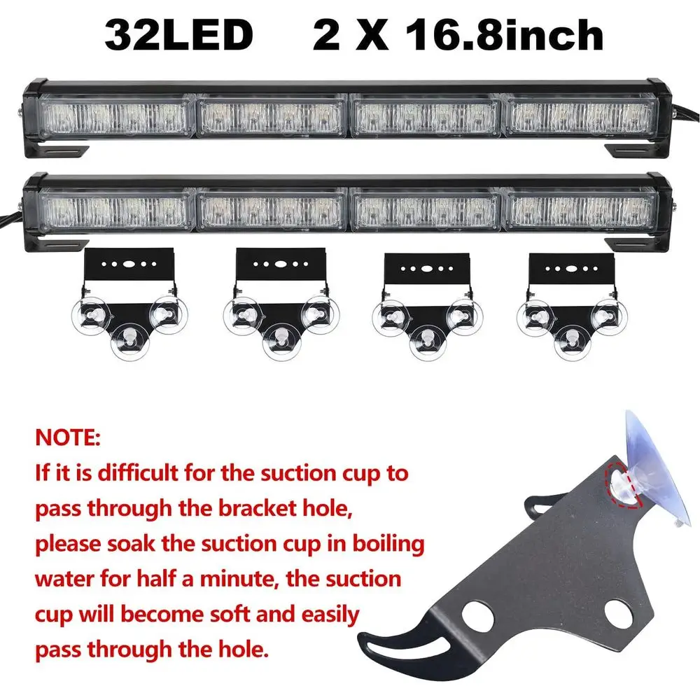 Barra semaforo stroboscopico LED ambra/bianco di emergenza, 32 LED, 26 modelli flash, lunghezza 16,8