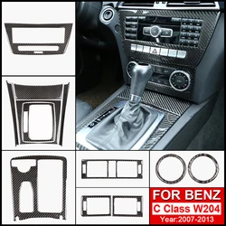 For Mercedes W204 C Class 2007-2013 Carbon Fiber Central Control Panel Decal Trim Sticker Interior Moulding Car Accessories