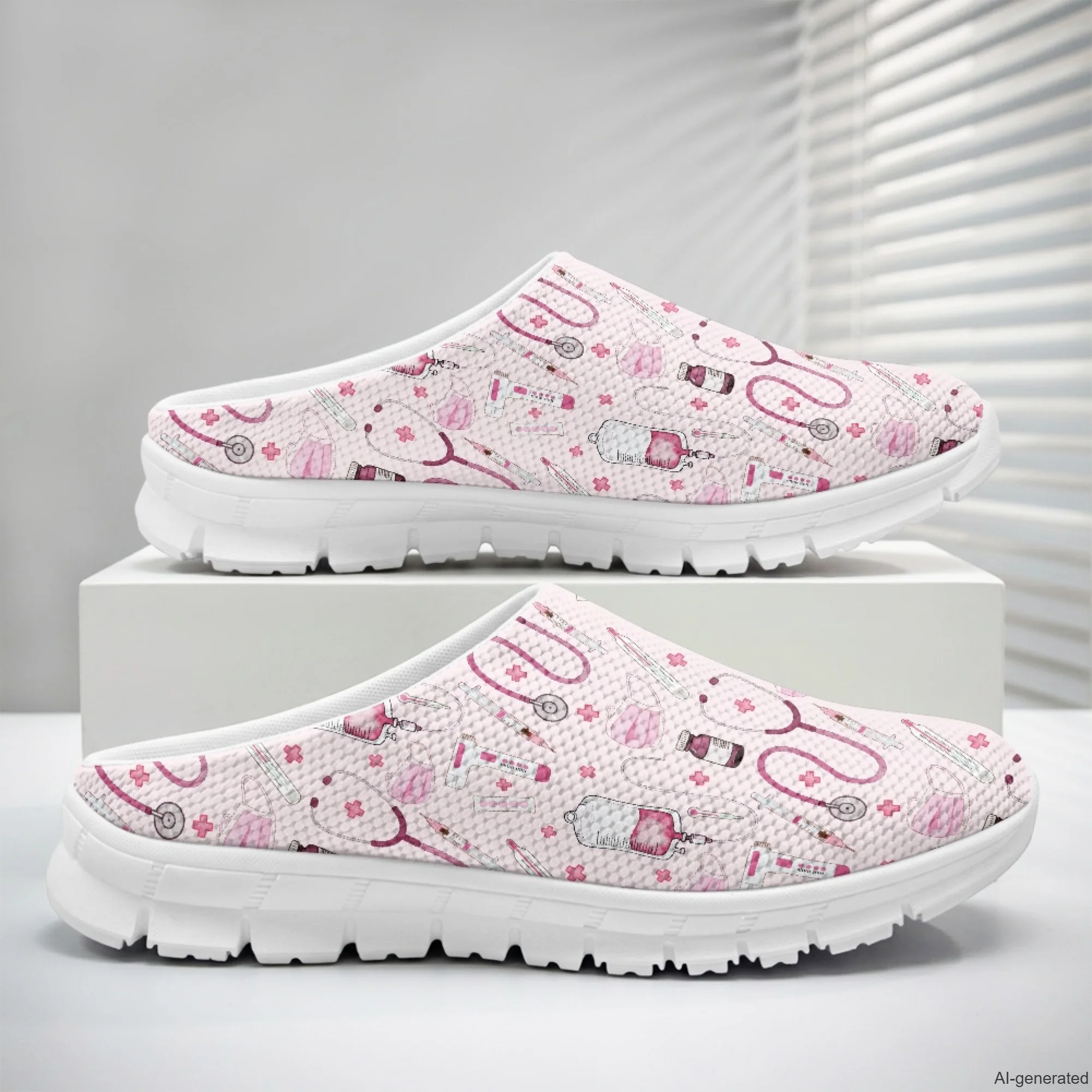 XIXIRIMIDO Casual Shoes Medical Pattern Nurse Shoes Versatile Sports Women's Slippers Breathable Mesh Men's Walking Shoes 35-48
