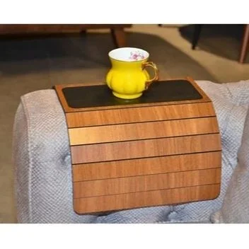 Wood Side Table Service Coaster Medium Leather Decorative Wooden Sofa Tray Armrest Slip-Resistant Folding Practical Design