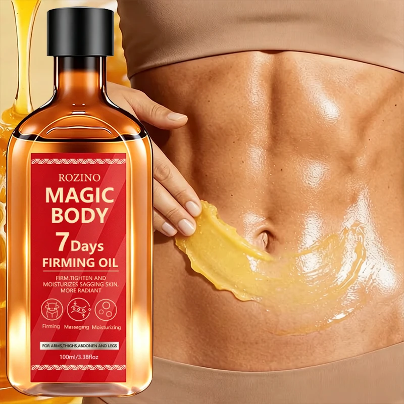 Rozino Body Firming Massage Oil, Hypoallergenic, Deeply Moisturizing, Solves Various Problems Such as Sagging, Dryness, and Wrinkles of the Body Skin, Suitable for Arms, Abdomen, Buttocks, and Inner Thighs, Long-Lasting Use, Relieves Muscle Fatigue, Aids Exercise, and Easily Overcomes the Bottleneck Period