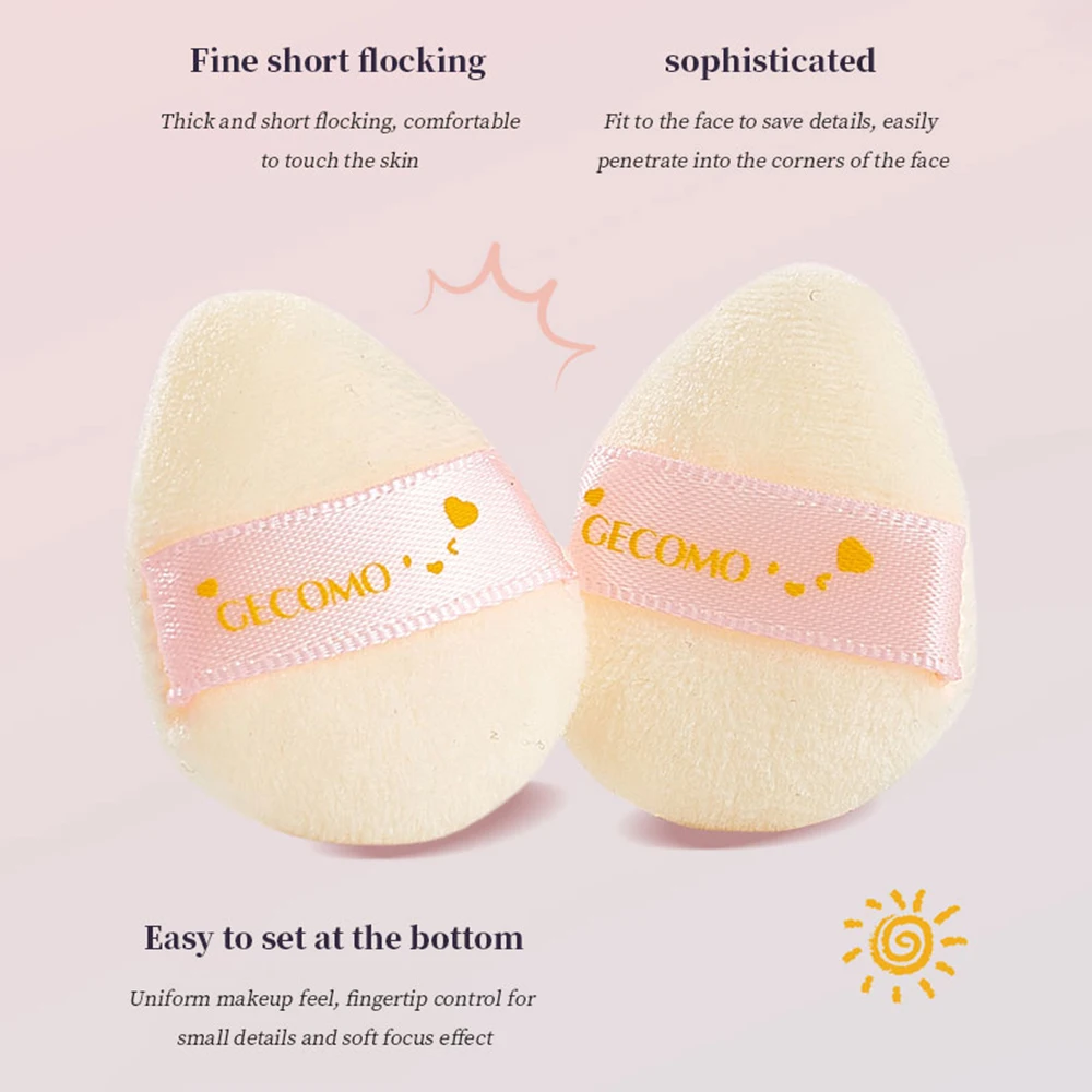 GECOMO Four-piece Cute Powder Puff Set Soft Flocking Skin-friendly Material Sponge Convenient Mini Finger Powder Puff Tool