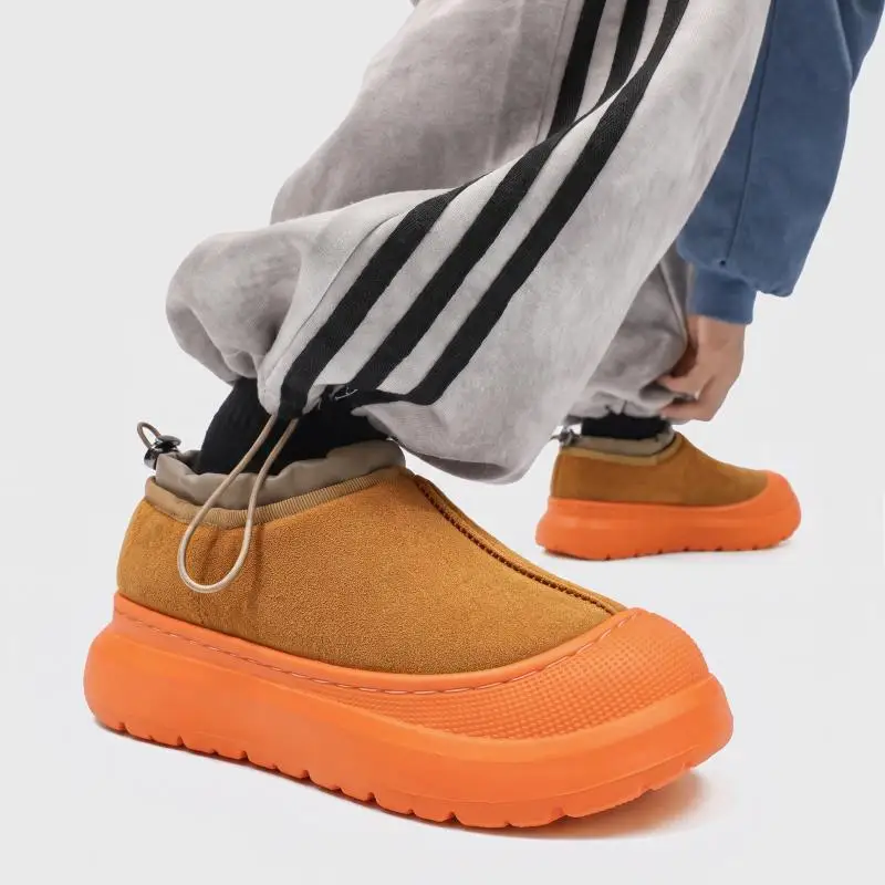 2026 New Patchwork Non Slip Thick Bottom Snow Boots Men Plus Size 45 Warm Long Plush Casual Cotton Shoes Couple's Winter Shoes