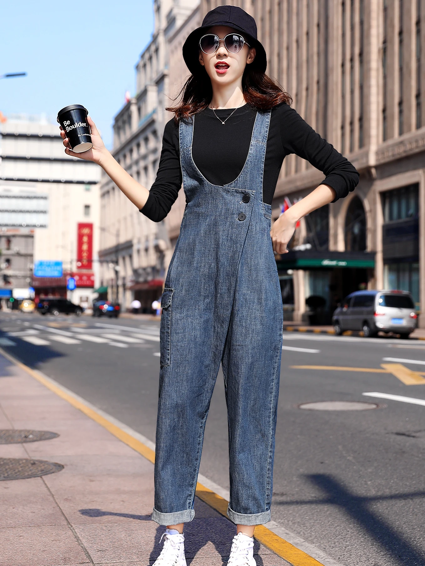 Koreanische Sle Denim Overalls frauen Casual Hohe Taille Abnehmen Taille Wirkung Frühling Herbst Neue Faion Anti-Aging