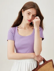 FSLE【5 Colors】Women Knitwear Summer Thin Short Sleeve White Tees U Neck Slim Female Knitted T-Shirts 24FS12633+24FS12634