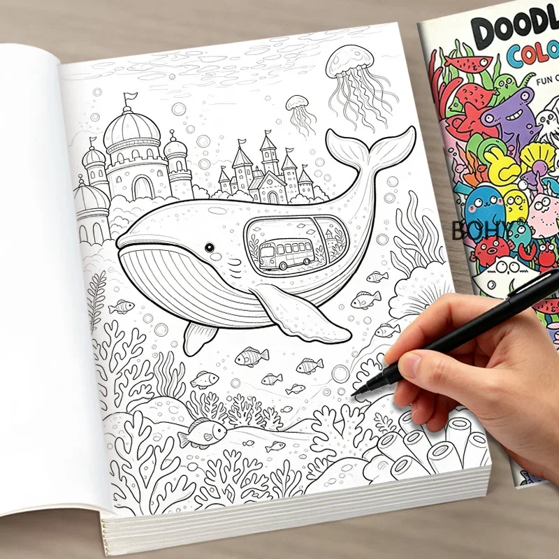 1 Ocean Themed Adult Decompression Coloring Book, Featuring A Variety of Fish Schools, Dense Marine Creatures and Other Themes