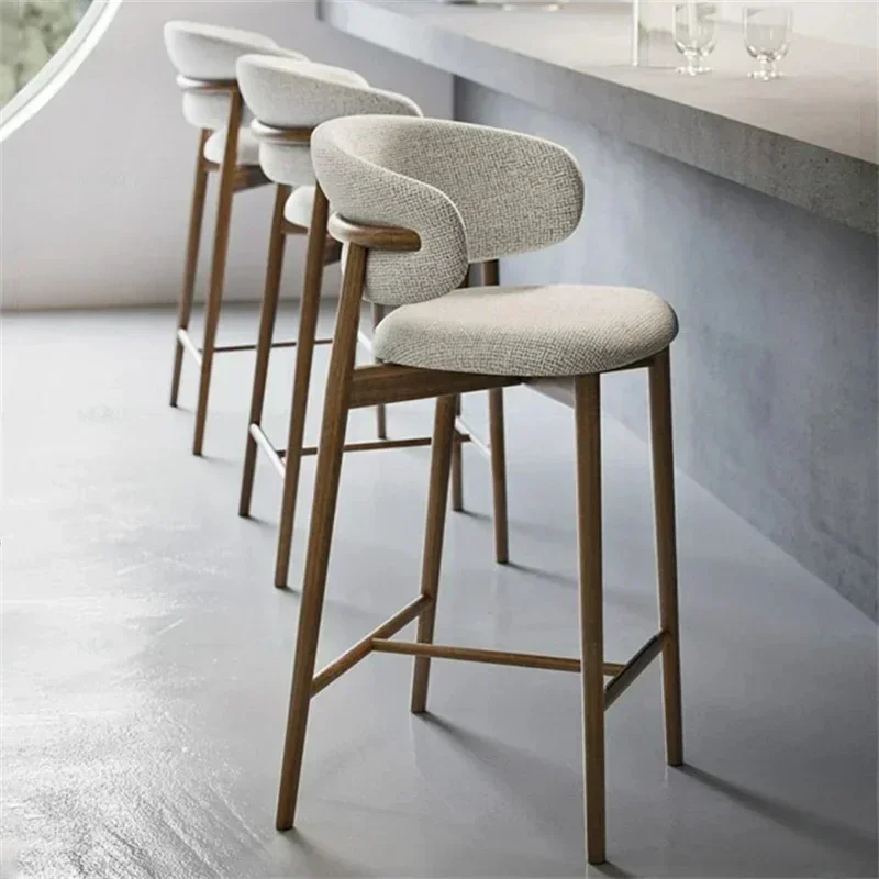 

Modern Fabric Bar Chair Nordic Light Luxury Solid Wood Designer Simple Bar Stools for Kitchen Home Living Room High Bar Chairs