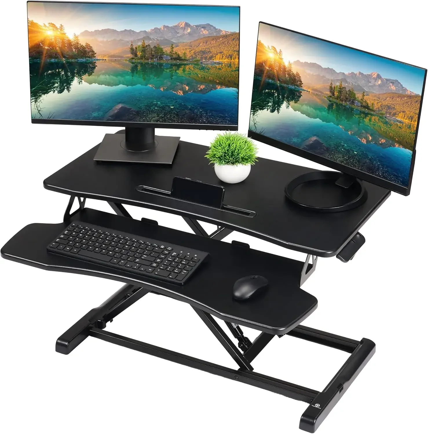 TechOrbits Standing Desk Converter-32-inch Height Adjustable, MDF Wood, Sit Riser-Black, 32