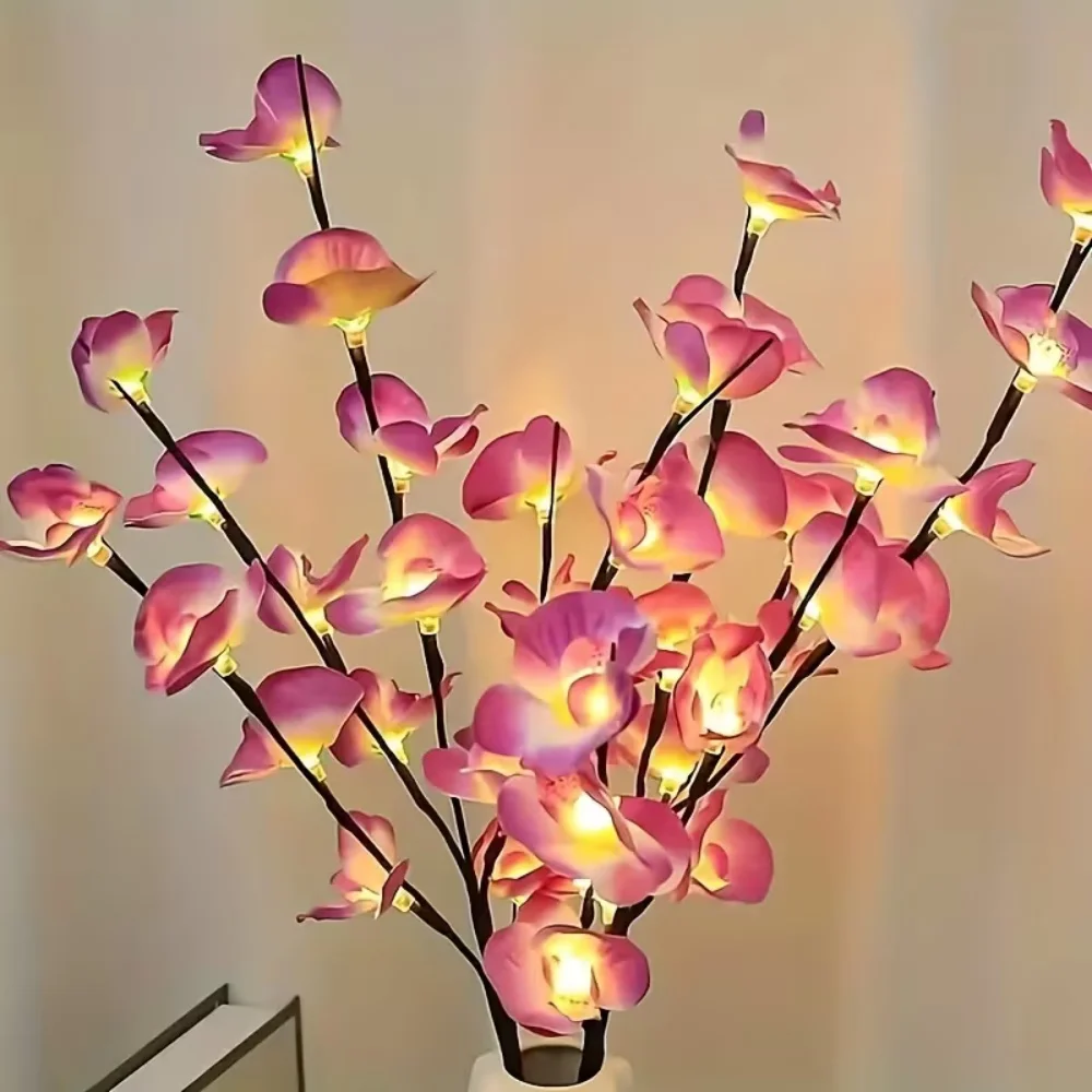 1PC LED Orchid Flower Bouquet Branch Light 20 LEDs Battery Operated Artificial Floral Twig Lamp for Bedroom Thanksgiving Decor