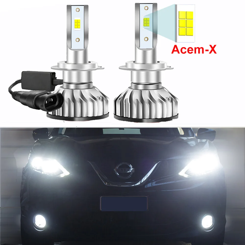 2ชิ้นสำหรับ Nissan Qashqai J11หลอดไฟ lampu depan LED 2018 2019 2020 2021พร้อมชิพ ACEM-X ไฟหน้ารถยนต์ไฟสูงต่ำ