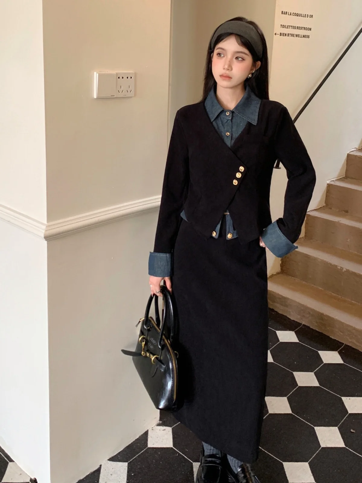 Ensemble deux pièces Audrey Hepburn pour femme, tenue en tweed pour femme, robe jeune, grande taille, tenue de bureau pour femme, début de l'automne, nouveau, 2024