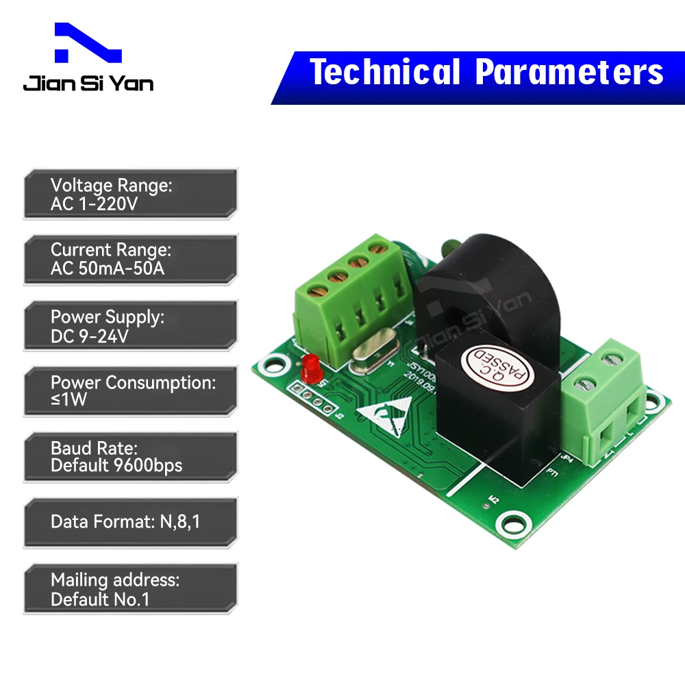 JSY1009 50A Single Phase AC Metering Module PCBA RS485 Modbus-RTU Screw-fixed Installation Energy Meter